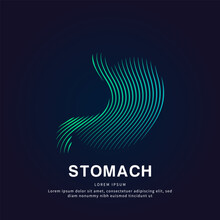 Human Stomach Medical Structure. Simple Line Art Stomach Vector Logotype Illustration On Dark Background. Stomach Care Logo Vector Template Suitable For Organization, Company, Or Community. EPS 10