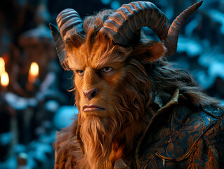Wall Mural - ai illustration of a majestic creature with horns illuminated by bright lights.