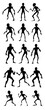 © Mr. PNG - silhouette set of aliens in various poses and stances - transparent PNG background - full view - action pose