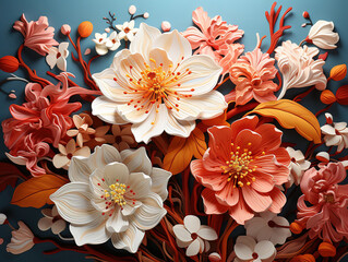 Wall Mural - Flowers in front of orange circle