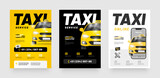 Fototapeta  - Simple layout template design for taxi service. Design with taxi car for flyer, poster, cover, brochure, banner or any layout.