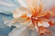  a painting of an orange and white flower on a blue and white background with an orange center in the center of the flower and a white center in the middle of the center of the flower.