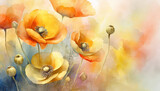 Fototapeta Kwiaty - Piękne, pomarańczowe Maki w stylu akwareli, tapeta, dekoracja. Generative AI