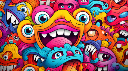 Wall Mural - Cartoon Monster Illustration.Cute and Funny Cartoon Alien