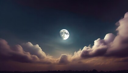 Wall Mural - dark gradient night mystical moonlight eclipse moon with fluffy clouds phone hd background wallpaper ai generated