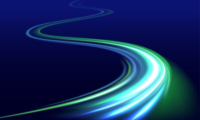 Poster - Racing cars dynamic flash effects city road with long exposure night ligh. Abstract neon light rays background. 