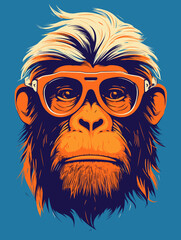 Poster - vector ilustration of monkey , risograph of calm monkey, vibrant color, cool monkey in vector illustration style
