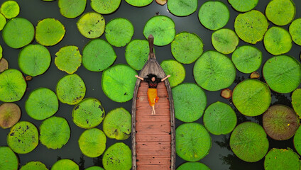 Aerial Landscape of Victoria Waterlily Giant lily pad lake at Phuket Thailand