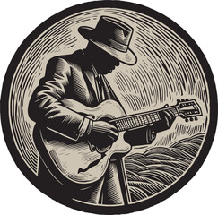 Vector illustration of a Blues Musician playing acoustical guitar