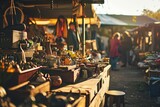 Fototapeta  - A bustling flea market scene with vintage treasures Antiques And eclectic shoppers