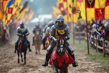 A Grand Medieval Fair With Knights' Tournaments Jousting And Historical Reenactments