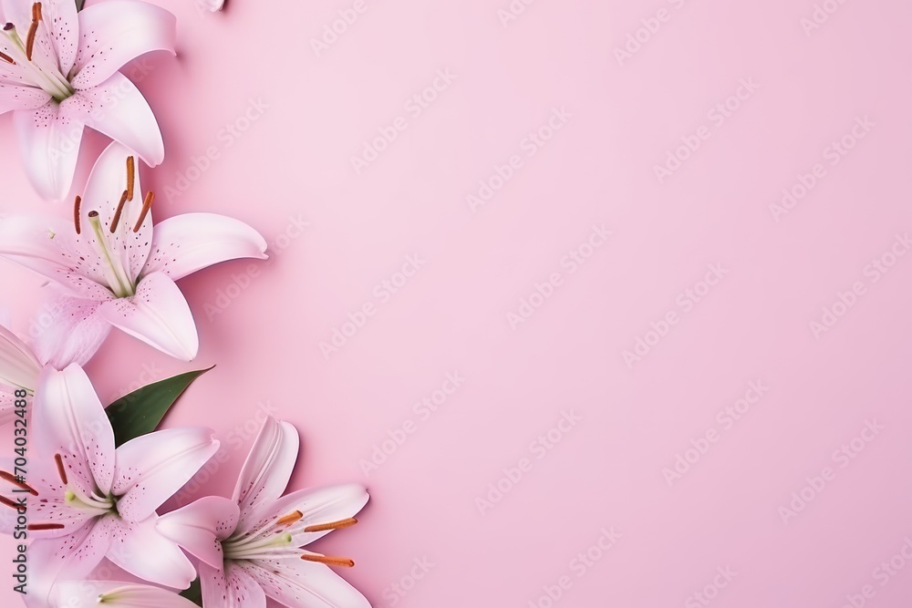 pink lilies on a pink background with a place for a text or a picture ...