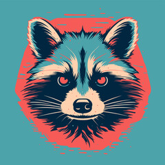 Wall Mural - vector ilustration of racoon, risograph of cat, vibrant color, cool racoon in vector illustration style