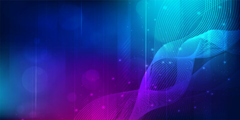 Digital technology futuristic internet network connection blue purple background, abstract cyber information communication, Ai big data science, innovation future tech, line dot illustration vector
