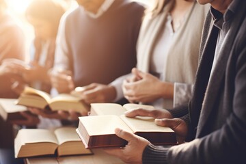 Wall Mural - People reading books in a library,