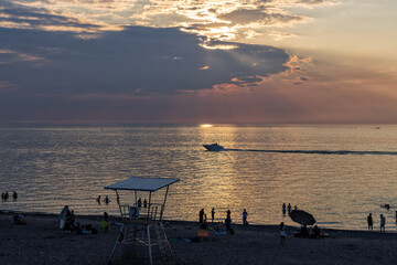 Grand Bend Beach sunset after a hot summer day, Lambton Shores, ON, Canada.