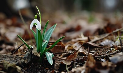 Wall Mural - realistic illustration of a blooming snowdrop in spring