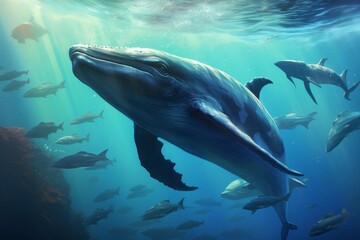 Wall Mural - a great blue whale swimming in the ocean