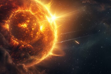 Wall Mural - a big shiny sun in space