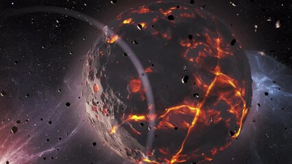 Wall Mural - dying planet with asteroids in deep space cinematic view of dead planet,4k. 2024