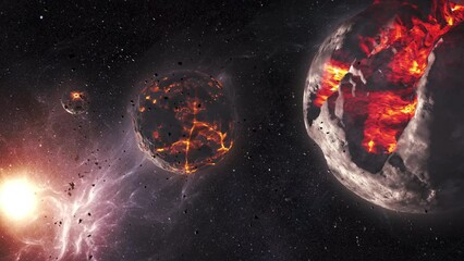 Wall Mural - dying planets in deep space, zoom in cinematic view of dead planet,4k. 2024