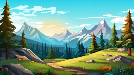 Wall Mural - Mountains, valley and trees