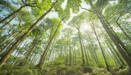 Wall Mural - earth day eco concept with tropical forest background natural forestation preservation scene with canopy tree in the wild concept on sustainability and environmental renewable