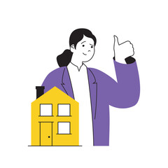 Wall Mural - Contact us concept with cartoon people in flat design for web. Woman works as operator in customer support center or helpdesk office. Vector illustration for social media banner, marketing material.