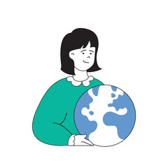 Fototapete - Ecology concept with cartoon people in flat design for web. Woman protecting plants and saves planet and stopping climate change. Vector illustration for social media banner, marketing material.