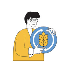 Poster - Ecology concept with cartoon people in flat design for web. Man taking care about plants ecosystem and forest recovery, saves nature. Vector illustration for social media banner, marketing material.