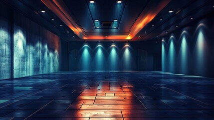 Sticker - Empty room with lighting and floor in futuristic style