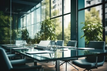 Modern office interior with glass table and chairs