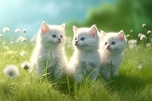 Cute Fluffy Kittens Playing Outdoor, Ai Generative