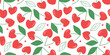 Seamless pattern with cherries in the shape of a heart. Romantic print for Valentine's Day. Vector graphics.
