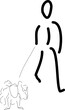 Handgezeichnete Figur, Strichfigur, Strichmännchen - Zeichnung zeigt eine laufende Person mit dem Hund.