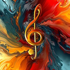 Wall Mural - colorful music background with clef