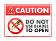 © DG-Studio - Vector illustration of a caution sign with a message not to use blades to open boxes, ideal for safety signage in warehouses and shipping areas.