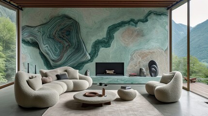 Wall Mural - sage green modern living roomd