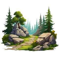 Wall Mural - Rocky path through a dense forest