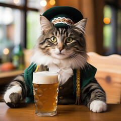 Wall Mural - Cats at Oktoberfest in Germany drinking beer at the festival