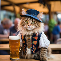 Wall Mural - Cats at Oktoberfest in Germany drinking beer at the festival