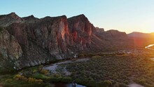 Sunset In The Mountains, Arizona, Drone Aerial -  Salt River