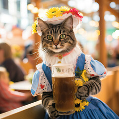 Cats at Oktoberfest in Germany drinking beer at the festival