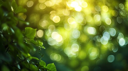 Wall Mural - green summer spring shiny nature lights. forest plant and branches isolated wallpaper background for