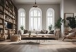 © FrameFinesse - Scandinavian farmhouse style living room interior book library