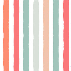 Seamless stripe pattern. Hand drawn vector stripes background, red, pink, orange and green girly brush strokes, cute spring paintbrush line backdrop