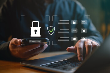 Wall Mural - cybersecurity and privacy concepts to protect data. lock icon and internet network security technolo