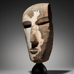 Carved limestone head with a serene expression