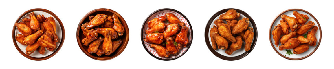 Wall Mural - collection plate of chicken wings isolated on a transparent background, top view