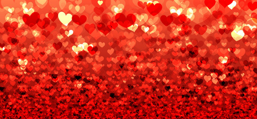 Wall Mural - Red magic background with glittering heart shapes. Happy Valentine's day header or banner or letter template.